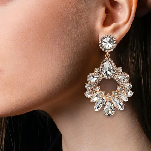 Halle Glass Drop Earrings - Clear - Picture 2 of 3